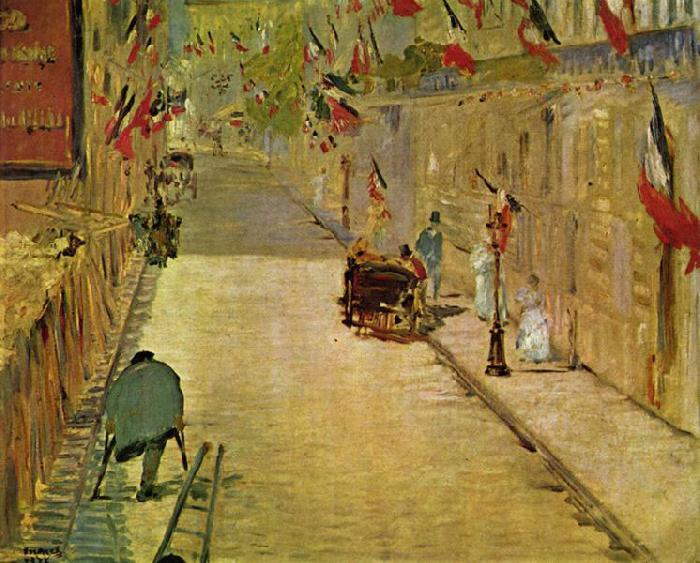 Edouard Manet Rue Mosnier mit Fahnen oil painting image